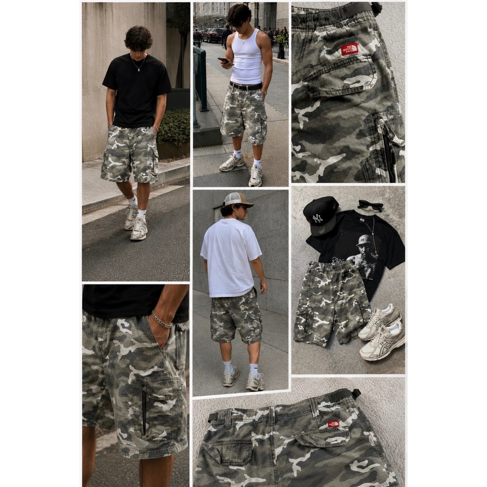 The North Face Mens 32 Camo Cargo Shorts‎ Ripstop Cotton Green Brown Camouflage
